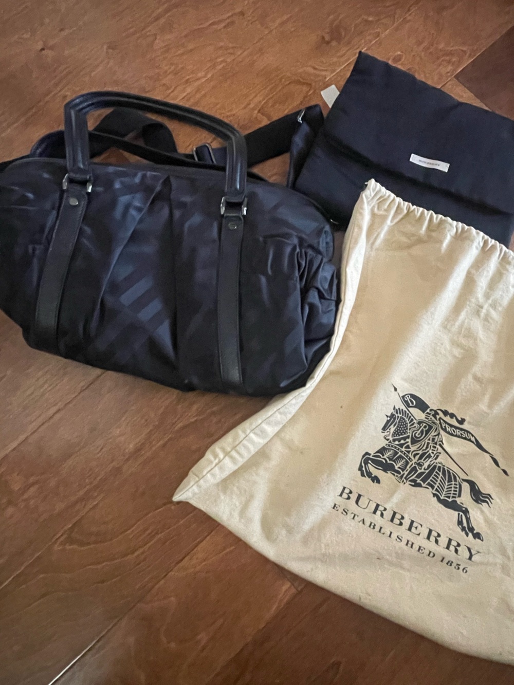 Burberry Black Ladies Nylon Baby Bag with Leather Accents